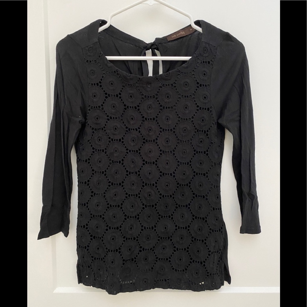 The Limited black crochet 3/4 sleeve top with tie back - XS